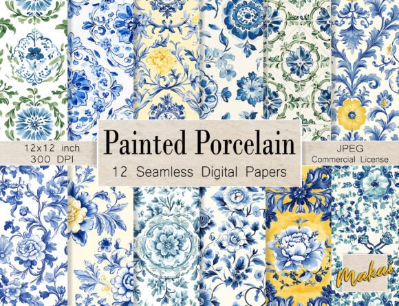 12 Painted Porcelain Seamless Patterns: Bridging Vintage Elegance and Modern Digital Design