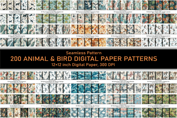 200 Animal Bird Digital Paper Patterns