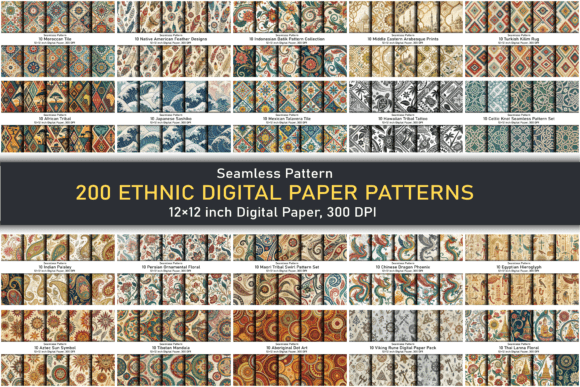 200 Ethnic Digital Paper Patterns – JPG