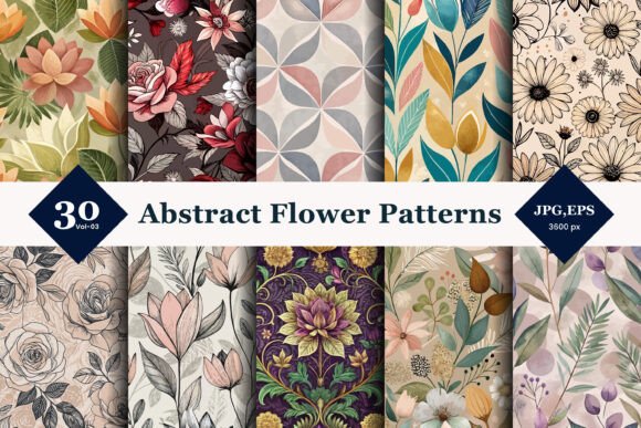 Abstract Flower Seamless Patterns 03