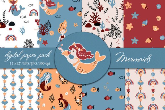 Boho Mermaid Seamless Patterns