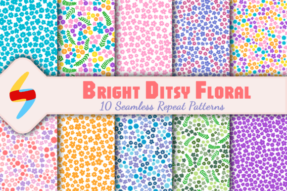 Bright Ditsy Floral 10 Seamless Patterns