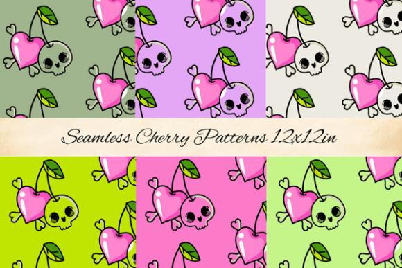 Cherry Heart Skull Seamless Patterns