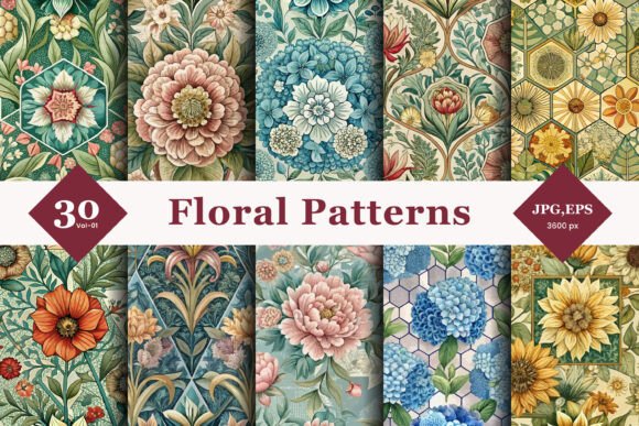 Geometric Floral Seamless Patterns 01: Bridging Modern Geometry and Organic Elegance