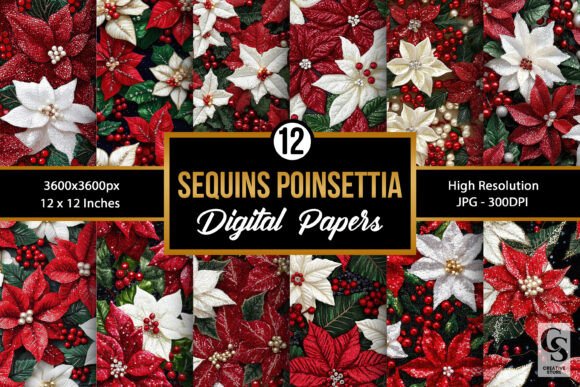 Glittered Sequins Poinsettia Patterns: Elevate Your Holiday Design Assets