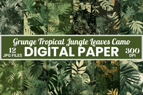 Grunge Tropical Jungle Leaves Patterns
