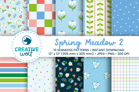 Spring Meadow 2 Seamless Patterns: A Fresh Floral Digital Pattern Collection