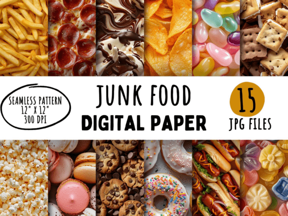 Strategic Application of 15 Junk Food Seamless Patterns Digital for Commercial and Creative Projects