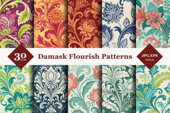 Unveiling the Art of Damask Flourish Seamless Patterns 06: Elevating Your Creative Projects with Timeless Sophistication