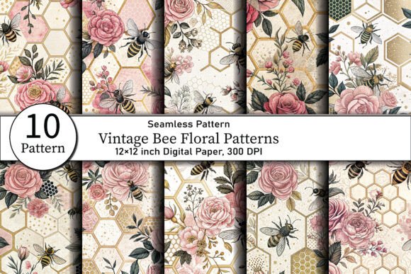 Vintage Bee Floral Patterns
