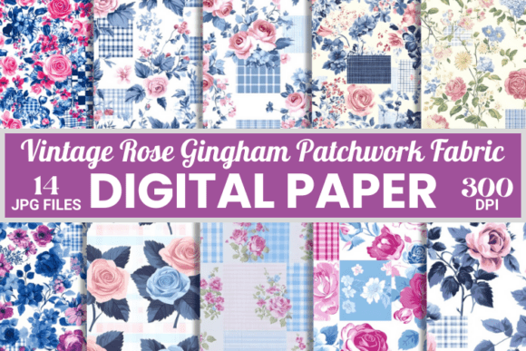 Vintage Rose Gingham Patchwork Patterns