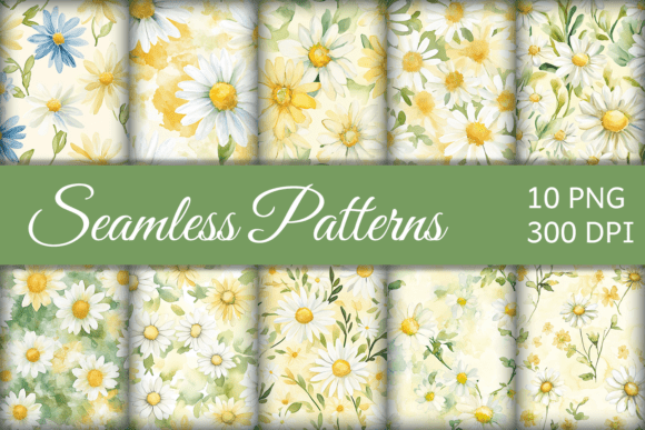 Watercolor Daisy Seamless Patterns PNG